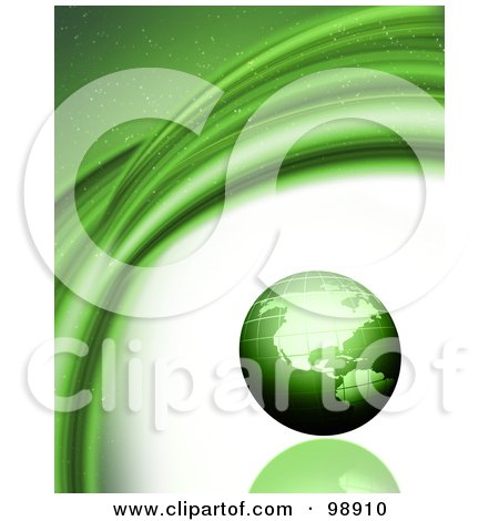 Royalty-Free (RF) Clipart Illustration of a Green Globe On A White And Green Sparkly Background by KJ Pargeter