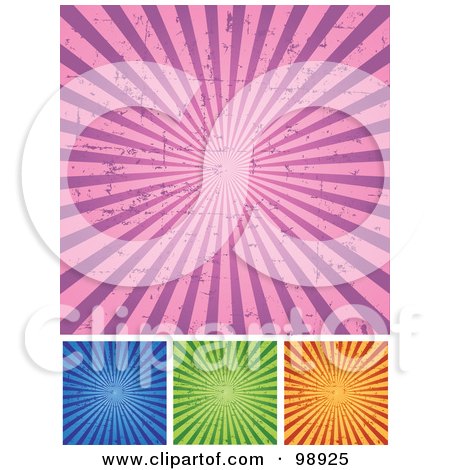 Royalty-Free (RF) Clipart Illustration of a Digital Collage Of Grungy Retro Pink, Blue, Green And Orange Ray Backgrounds by Pushkin