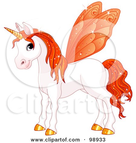 Royalty-Free (RF) Clipart Illustration of a Magical Fairy Unicorn Horse With Orange Wings by Pushkin