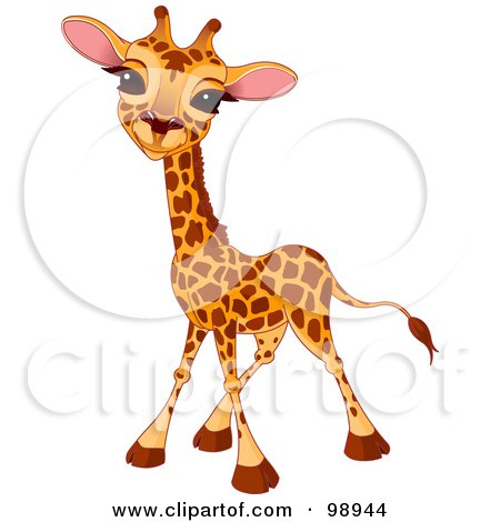 Royalty-Free (RF) Clipart Illustration of a Happy Baby Giraffe Smiling by Pushkin