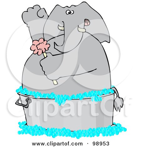 Royalty-Free (RF) Clipart Illustration of an Elephant Scrubbing With A Sponge In A Wash Tub by djart