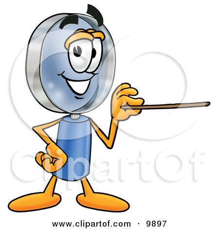 Clipart Picture of a Magnifying Glass Mascot Cartoon Character Holding a Pointer Stick by Mascot Junction
