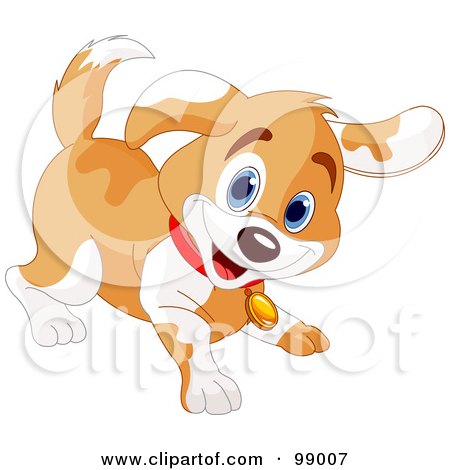 Royalty-Free (RF) Clipart Illustration of a Playful Tan And White Puppy Smiling by Pushkin