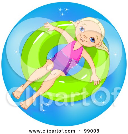 Royalty-Free (RF) Clipart Illustration of a Happy Blond Girl Soaking In An Inner Tube In A Pool by Pushkin