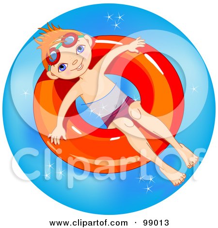 Royalty-Free (RF) Clipart Illustration of a Happy Red Haired Boy Soaking In An Inner Tube In A Pool by Pushkin