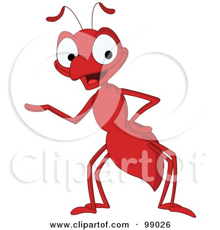 Royalty-Free (RF) Clipart Illustration of a Cute Red Ant Presenting With One Hand by yayayoyo