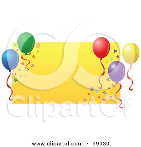 Royalty-Free (RF) Clipart Illustration of a Yellow Rectangle With Star Glitter And Party Balloons by yayayoyo