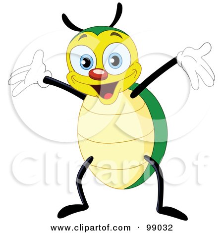 Royalty-Free (RF) Clipart Illustration of a Cute Yellow And Green Beetle Holding Up His Arms by yayayoyo