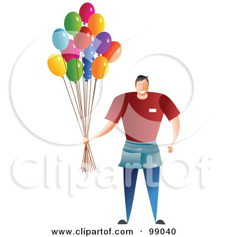 Royalty-Free (RF) Clipart Illustration of a Male Balloon Man Holding A Bunch Of Party Balloons by Prawny