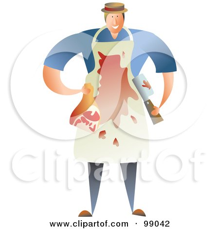 Royalty-Free (RF) Clipart Illustration of a Blood Covered Male Butcher Carrying Meat by Prawny