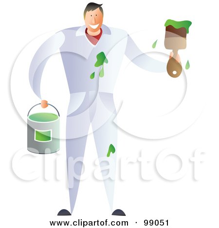 Royalty-Free (RF) Clipart Illustration of a Male Painter Making A Mess With Green Paint by Prawny