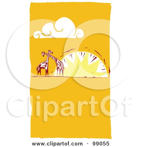Royalty-Free (RF) Clipart Illustration of a Giraffe Pair Against An African Sunset by xunantunich