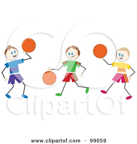 Royalty-Free (RF) Clipart Illustration of Stick Boys Playing Basketball by Prawny