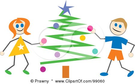 Royalty-Free (RF) Clipart Illustration of Stick Children Decorating A Christmas Tree by Prawny
