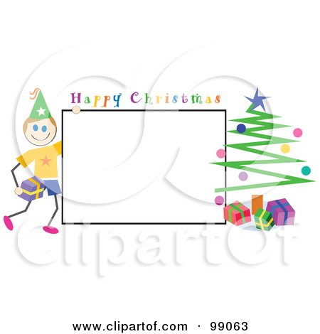 Royalty-Free (RF) Clipart Illustration of a Stick Boy With A Happy Christmas Sign by Prawny