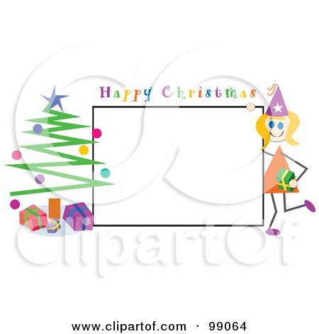 Royalty-Free (RF) Clipart Illustration of a Stick Girl With A Happy Christmas Sign by Prawny