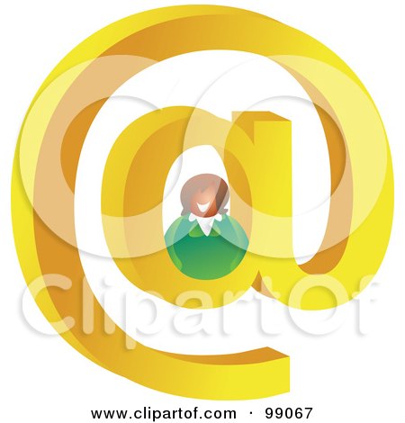 Royalty-Free (RF) Clipart Illustration of a Businesswoman On A Large At Symbol by Prawny