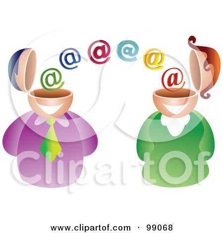 Royalty-Free (RF) Clipart Illustration of a Business Man And Woman Emailing Each Other by Prawny