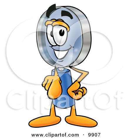 Clipart Picture of a Magnifying Glass Mascot Cartoon Character Pointing at the Viewer by Mascot Junction