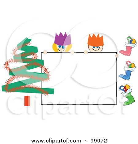 Royalty-Free (RF) Clipart Illustration of a Stick Boy And Girl With A Christmas Sign by Prawny