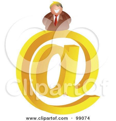 Royalty-Free (RF) Clipart Illustration of a Businessman On A Large At Symbol by Prawny
