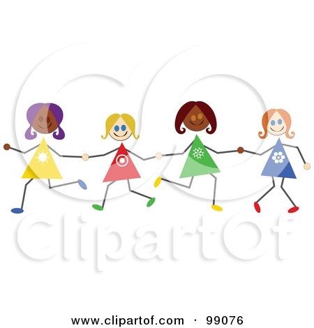Royalty-Free (RF) Clipart Illustration of Diverse Stick Girls Holding Hands by Prawny