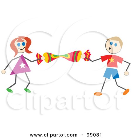 Royalty-Free (RF) Clipart Illustration of Stick Children Holding A Cracker by Prawny