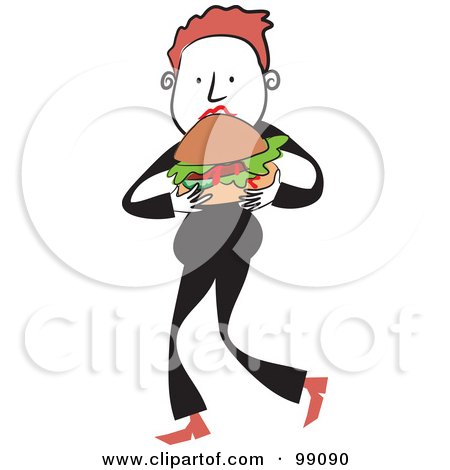 Royalty-Free (RF) Clipart Illustration of a Man In Black, Eating A Hamburger by Prawny