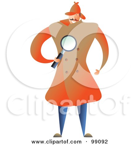 Royalty-Free (RF) Clipart Illustration of a Male Detective In An Orange Coat, Holding A Magnifying Glass by Prawny