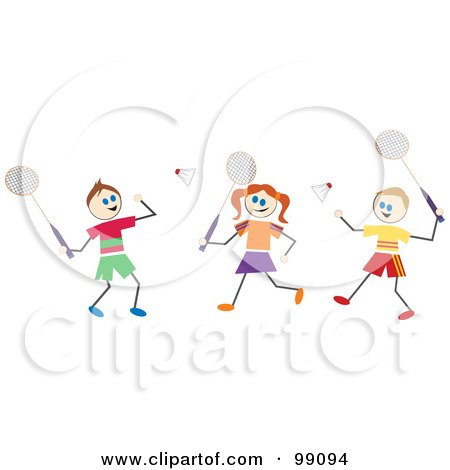 Royalty-Free (RF) Clipart Illustration of Stick Children Playing Badminton  by Prawny