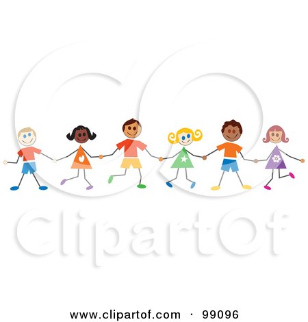 Royalty-Free (RF) Clipart Illustration of Stick Children Holding Hands And Standing by Prawny