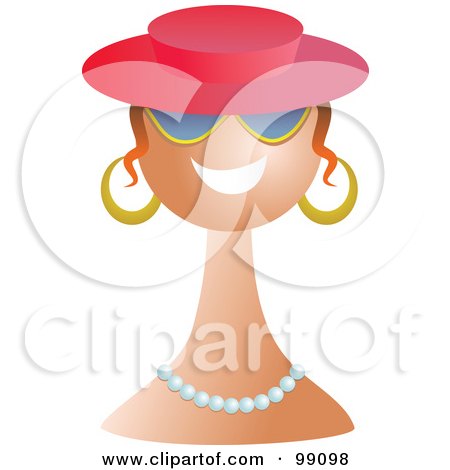 Royalty-Free (RF) Clipart Illustration of a Happy Stylish Lady In A Pearl Necklace And Pink Hat by Prawny