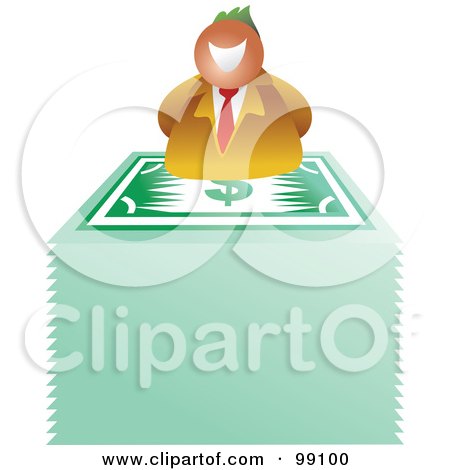 Royalty-Free (RF) Clipart Illustration of a Business Man On Top Of A Stack Of Banknotes by Prawny
