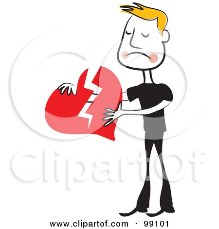 Royalty-Free (RF) Clipart Illustration of a Man In Black, Holding A Broken Heart by Prawny