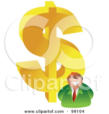 Royalty-Free (RF) Clipart Illustration of a Business Man Standing In Front Of A Large Dollar Symbol by Prawny