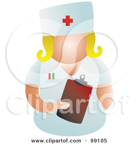 Royalty-Free (RF) Clipart Illustration of a Female Nurse In Uniform, Holding A Clipboard by Prawny