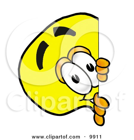 Clipart Picture of a Light Bulb Mascot Cartoon Character Peeking Around a Corner by Mascot Junction