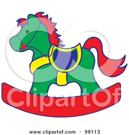 Royalty-Free (RF) Clipart Illustration of a Green, Red And Yellow Children's Nursery Rocking Horse by Pams Clipart