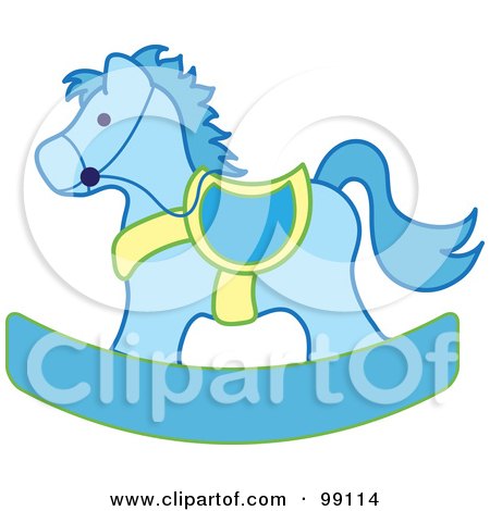 Royalty-Free (RF) Clipart Illustration of a Blue And Yellow Children's Nursery Rocking Horse by Pams Clipart