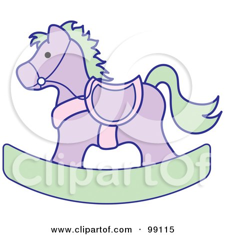 Royalty-Free (RF) Clipart Illustration of a Purple And Green Children's Nursery Rocking Horse by Pams Clipart