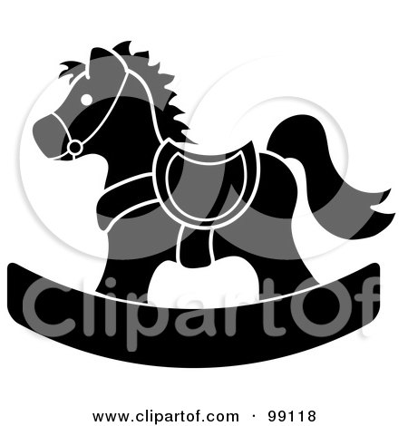 Royalty-Free (RF) Clipart Illustration of a Black And White Children's Nursery Rocking Horse by Pams Clipart
