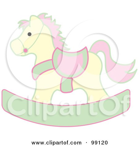Royalty-Free (RF) Clipart Illustration of a Yellow, Pink And Green Children's Nursery Rocking Horse by Pams Clipart