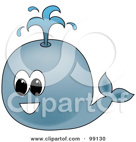 Royalty-Free (RF) Clipart Illustration of a Round Blue Whale Spouting Water by Pams Clipart