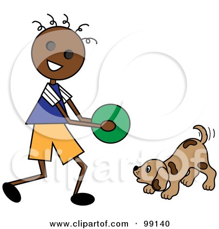 Royalty-Free (RF) Clipart Illustration of a Black Stick Boy Playing Ball With A Dog by Pams Clipart