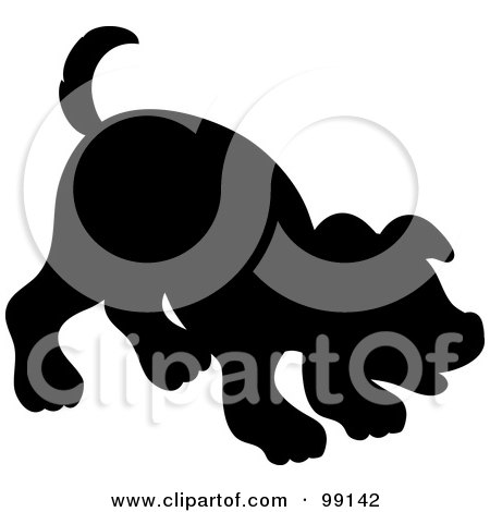 Royalty-Free (RF) Clipart Illustration of a Black Silhouetted Puppy Dog In A Curious Pose by Pams Clipart