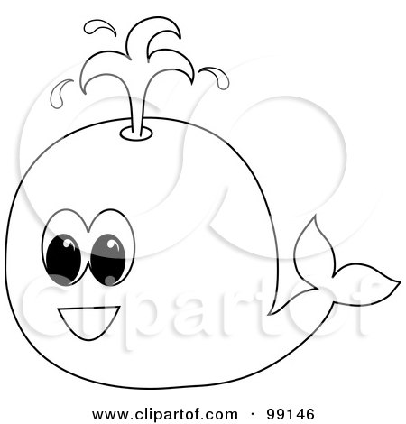 Royalty-Free (RF) Clipart Illustration of a Round Outlined Whale Spouting Water by Pams Clipart