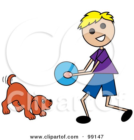 Royalty-Free (RF) Clipart Illustration of a Blond Stick Boy Playing Ball With A Dog by Pams Clipart