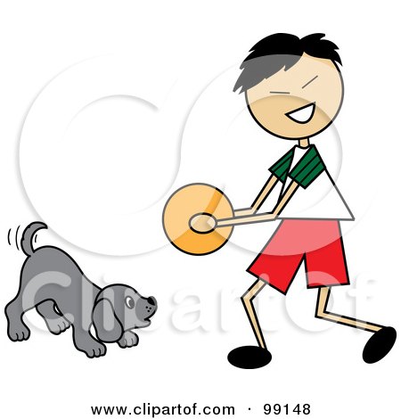 Royalty-Free (RF) Clipart Illustration of an Asian Stick Boy Playing Ball With A Dog by Pams Clipart
