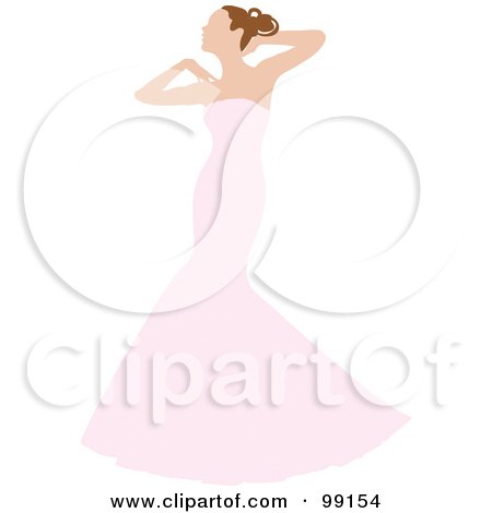 Royalty-Free (RF) Clipart Illustration of a Graceful Brunette Bride Posing In Her White Wedding Gown by Pams Clipart