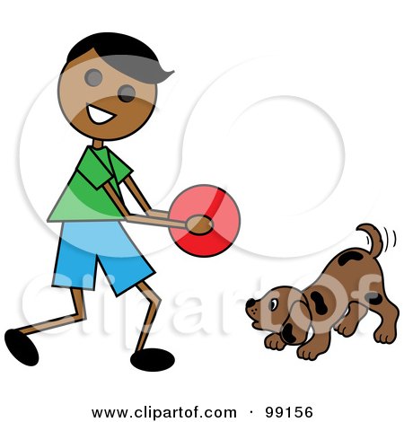 Royalty-Free (RF) Clipart Illustration of an Indian Stick Boy Playing Ball With A Dog by Pams Clipart
